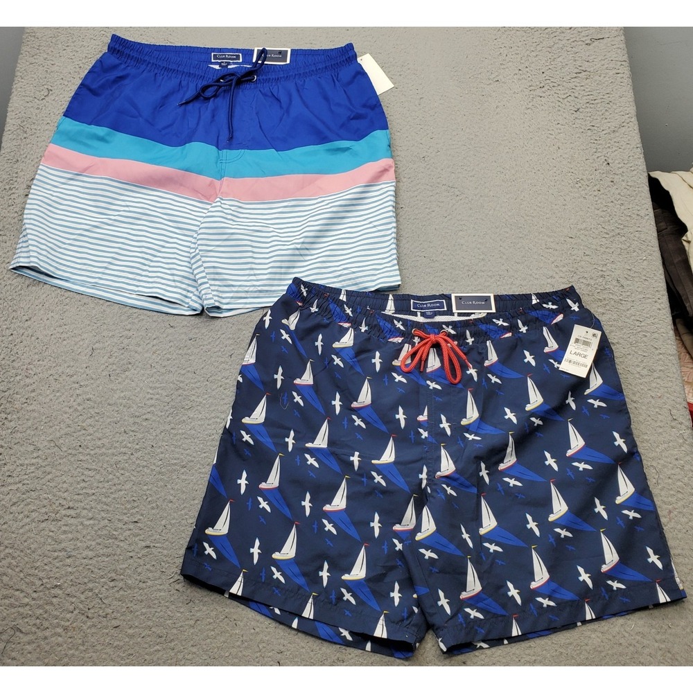 Lot of 2 Club Room Swim Shorts Mens Large Multi Colorblock Mesh Lined Quick Dry